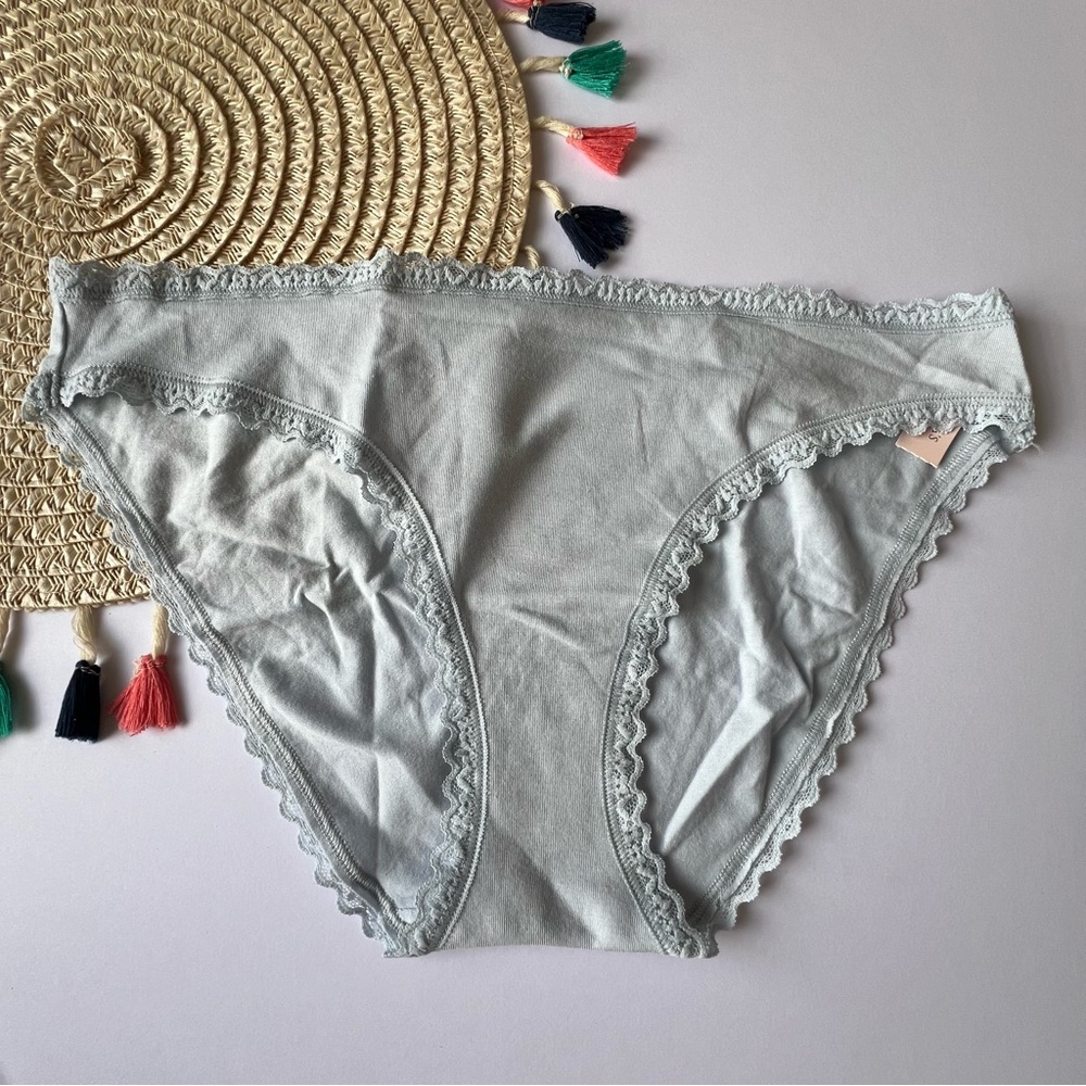 Victoria's Secret Lace-Waist Bikini Panty Palest Blue Large NEW